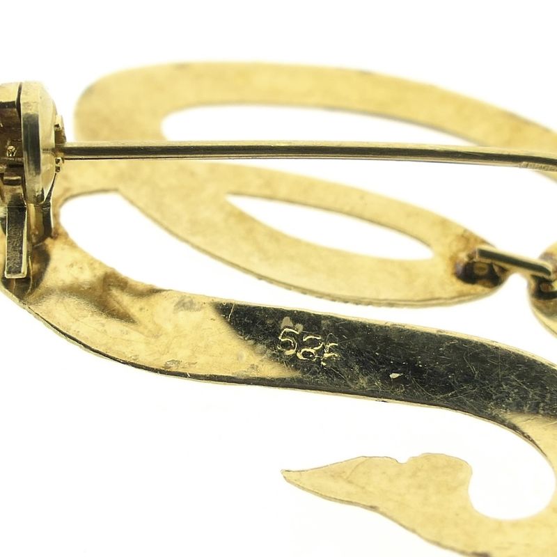 Image 10 of Vintage gold brooch; Letter W