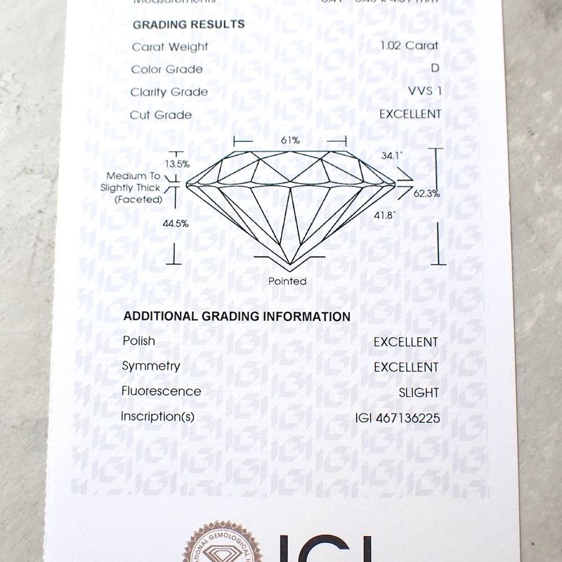 Image 6 of 1.02 ct. Brilliant cut diamond D VVS 1 + IGI Certificate