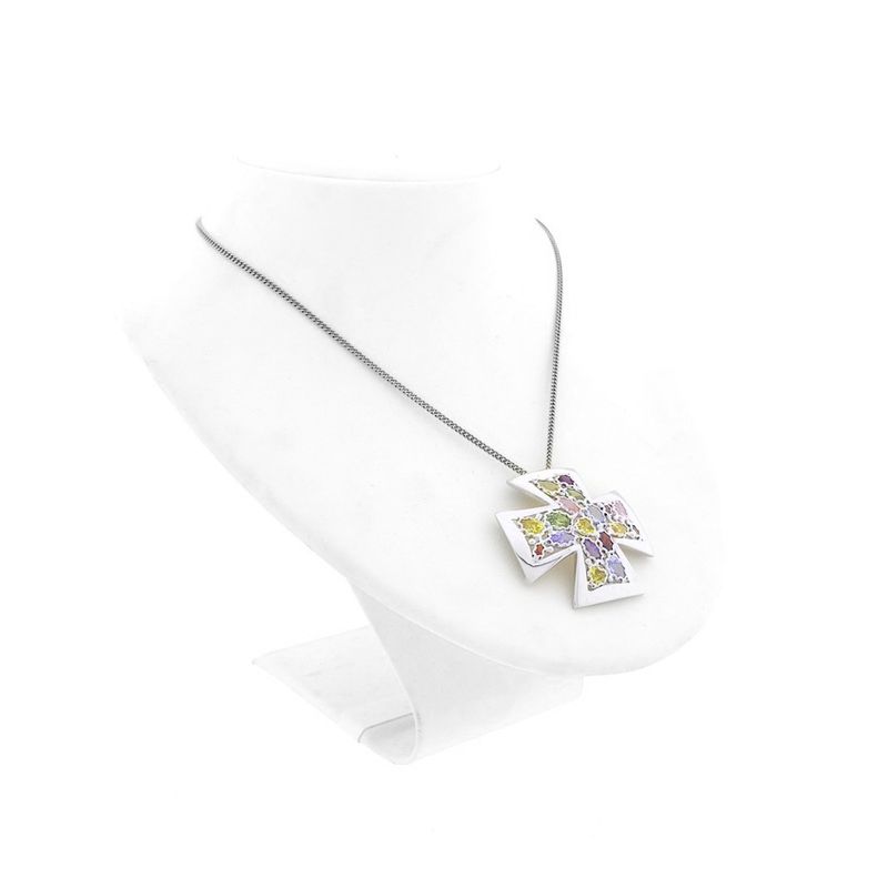 Image 4 of White gold Maltese cross pendant with a mix of gemstones