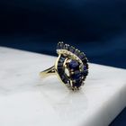 Image 2 of Gold ring with sapphires and diamonds; 0.10 ct.