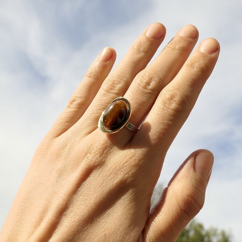 Image 10 of Gold ring with tiger's eye.
