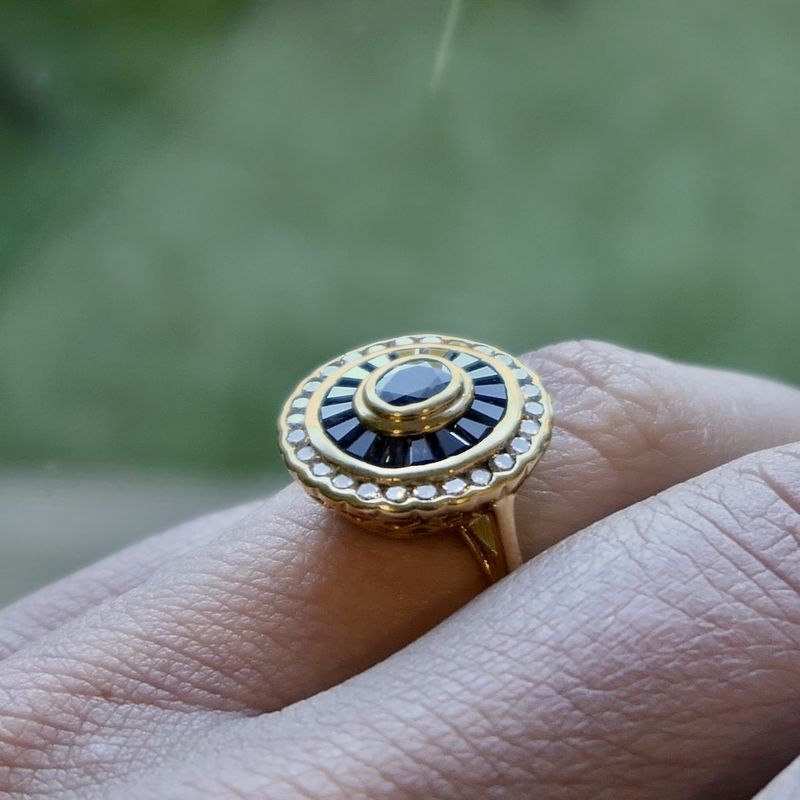 Image 7 of 18-karat gold ring with sapphire and diamond; 0.26 ct. | Art Deco