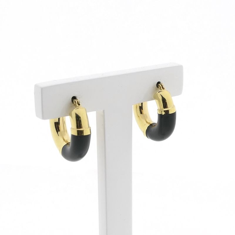 Image 3 of Gold hoop earrings with black enamel | Ø 20.5 mm