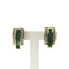Image 1 of Gold stud earrings with emerald and diamonds; 1.92 ct.