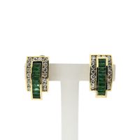 Gold stud earrings with emerald and diamonds; 1.92 ct.