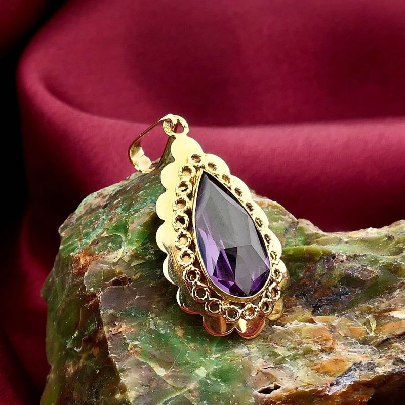 Image 2 of Gold Pendant with Synthetic Purple Gemstone