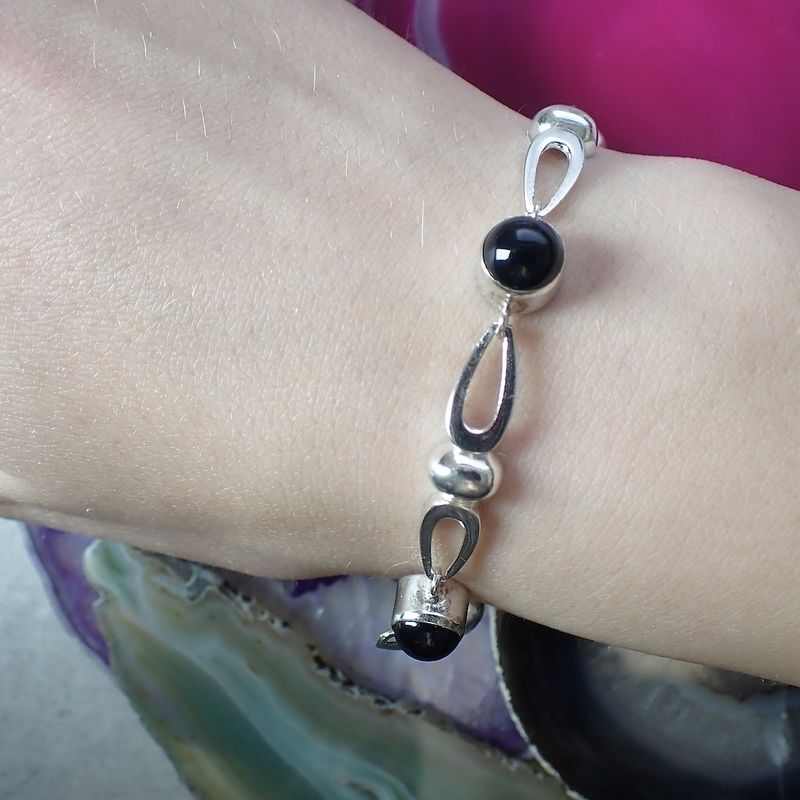 Image 3 of Silver fantasy bracelet with onyx | 19 cm