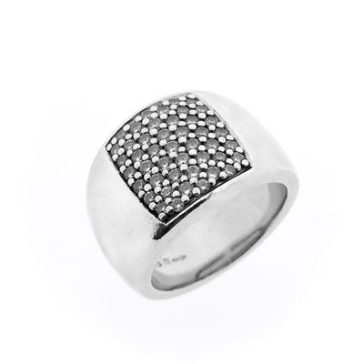 Image 1 of Silver wide paver ring with zirconia; TiSento