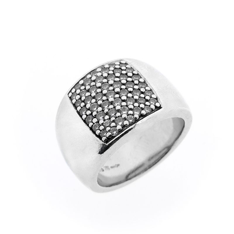 Image 1 of Silver wide paver ring with zirconia; TiSento