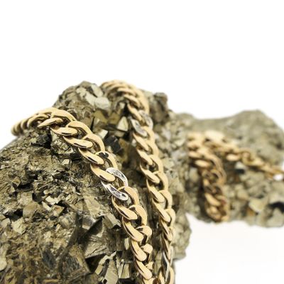 Image 2 of Two-tone gold gourmet link necklace with diamond; 0.03 ct.