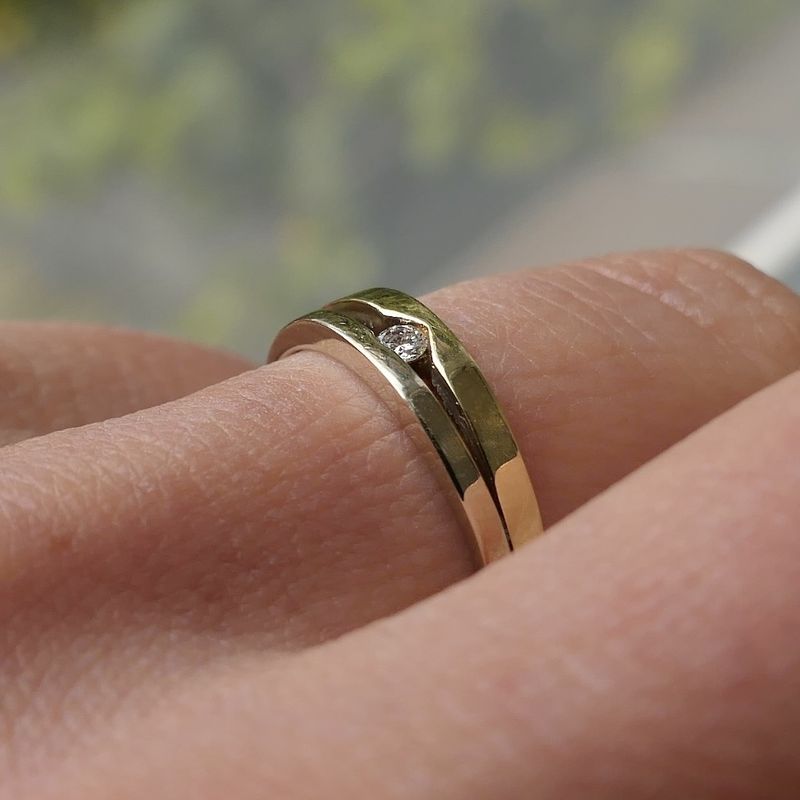 Image 11 of Two-tone gold solitaire ring with diamond; 0.035 ct.