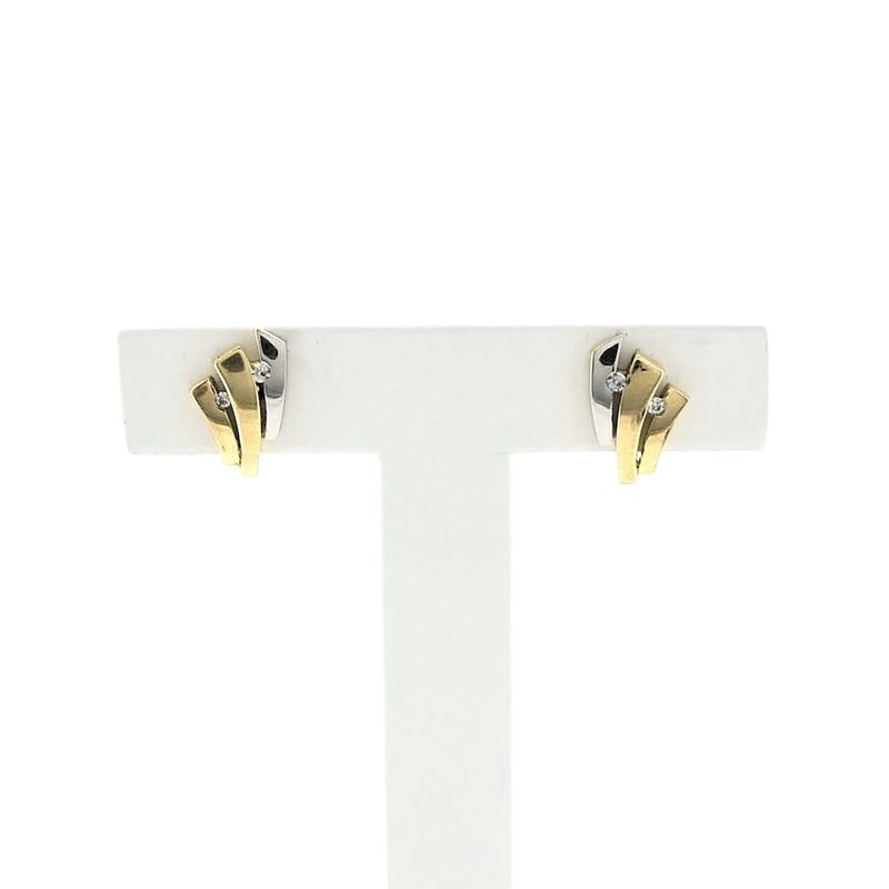 Image 1 of Bicolor gold stud earrings with zirconia
