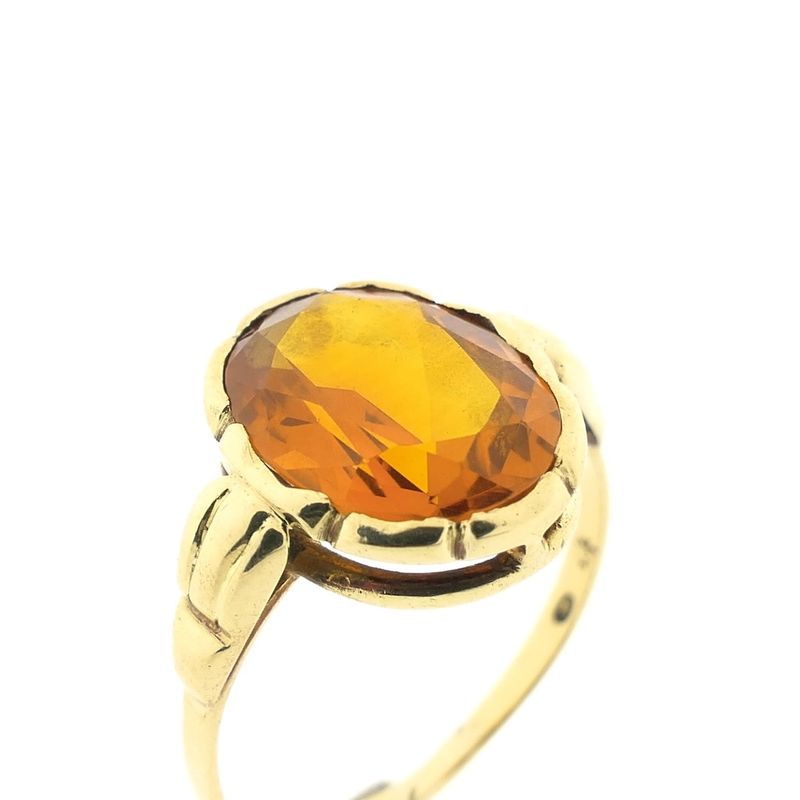 Image 7 of Gold ring set with synthetic orange gemstone