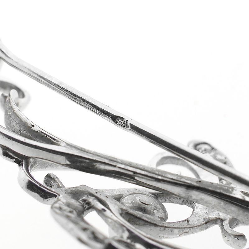 Image 7 of White gold Art Nouveau brooch set with pearl and diamond; 0.27 ct.