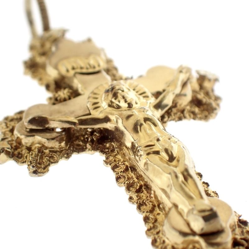 Image 3 of 19th century gold pendant of a cross with corpus INRI; Filigree