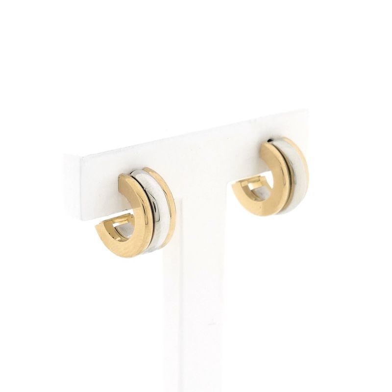 Image 3 of Paul Simons two-tone gold earrings; Half-round