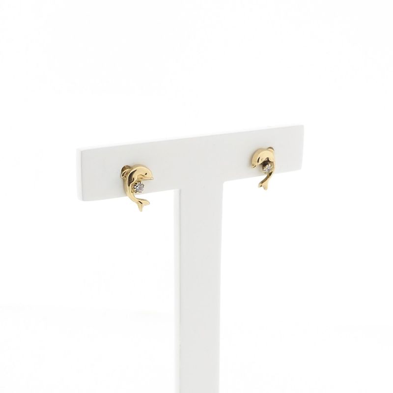 Image 3 of Gold Dolphin Earrings with Zirconia