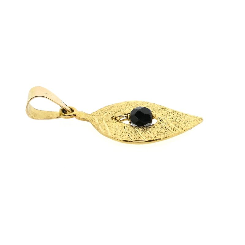 Afbeelding 6 van Gouden hanger van een blad met granaat