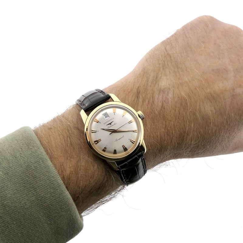 Image 18 of Longines Conquest Heritage L1.611.6; Automatic 18k gold men's watch