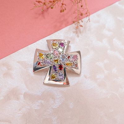 Image 2 of White gold Maltese cross pendant with a mix of gemstones