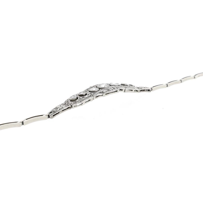 Afbeelding 10 van Witgouden Art-deco armband met diamanten; Ca. 1,29 ct. | 19 cm