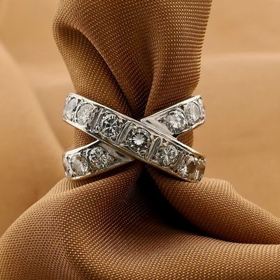 Image 2 of 18K White Gold Crossover Ring with Diamonds