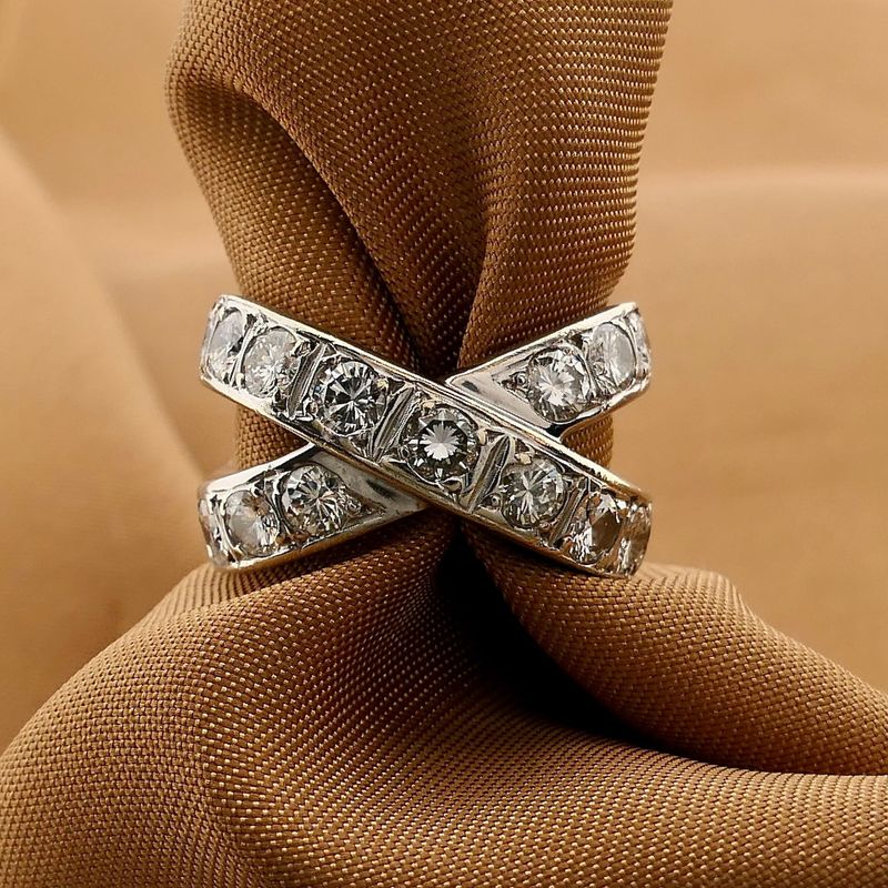 Image 2 of 18K White Gold Crossover Ring with Diamonds