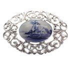 Image 1 of Silver old Dutch brooch with Delft blue