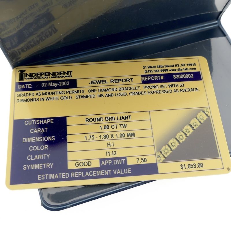 Image 11 of White gold tennis bracelet with diamond; 1.00 ct.