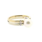 Image 4 of Two-tone gold ring with pearl and diamonds; 0.06 ct.