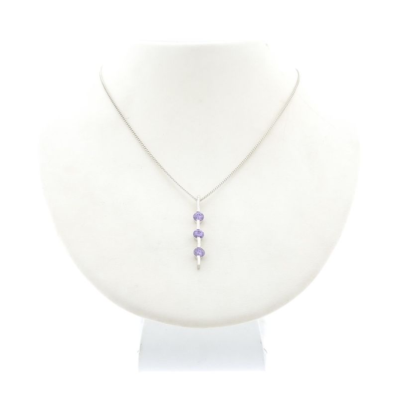 Image 3 of Silver pendant with purple zirconia stones