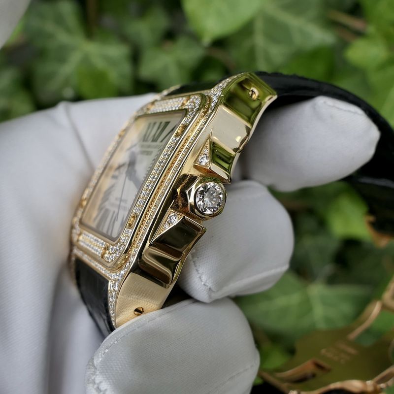 Image 24 of Cartier Santos 100 XL Automatic 2732 - W20071Y1; 18k gold watch with diamond setting