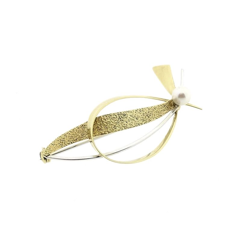 Image 2 of Two-tone gold brooch with pearl