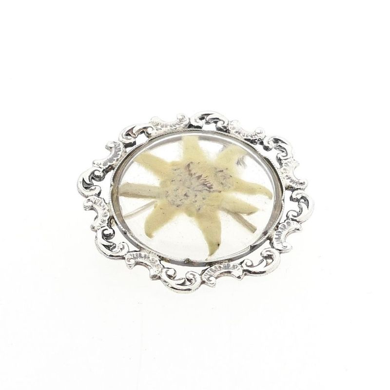 Image 3 of Silver brooch with dried edelweiss flower