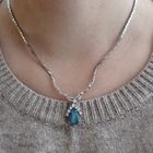 Image 11 of White gold cobra link necklace with triple opal and diamonds; Approx. 0.38 ct.