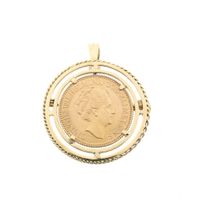 Gold pendant/brooch of a 10-guilder coin; Queen Wilhelmina 1925