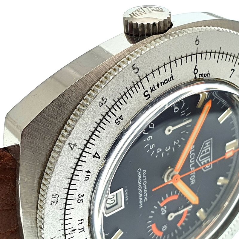 Image 6 of Heuer Calculator; Vintage chronograaf heren horloge
