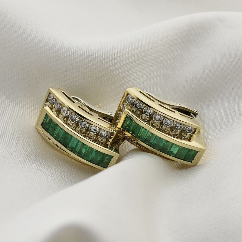 Image 8 of Gold stud earrings with emerald and diamonds; 1.92 ct.