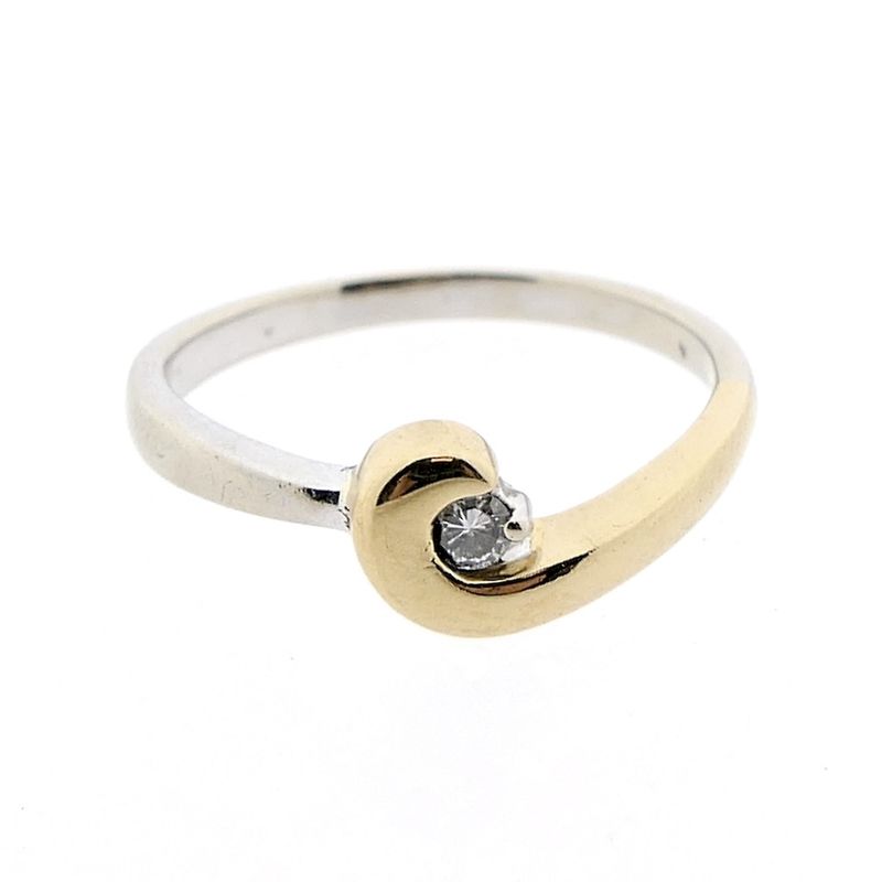 Image 3 of Two-tone gold solitaire ring with 0.035 ct diamond.