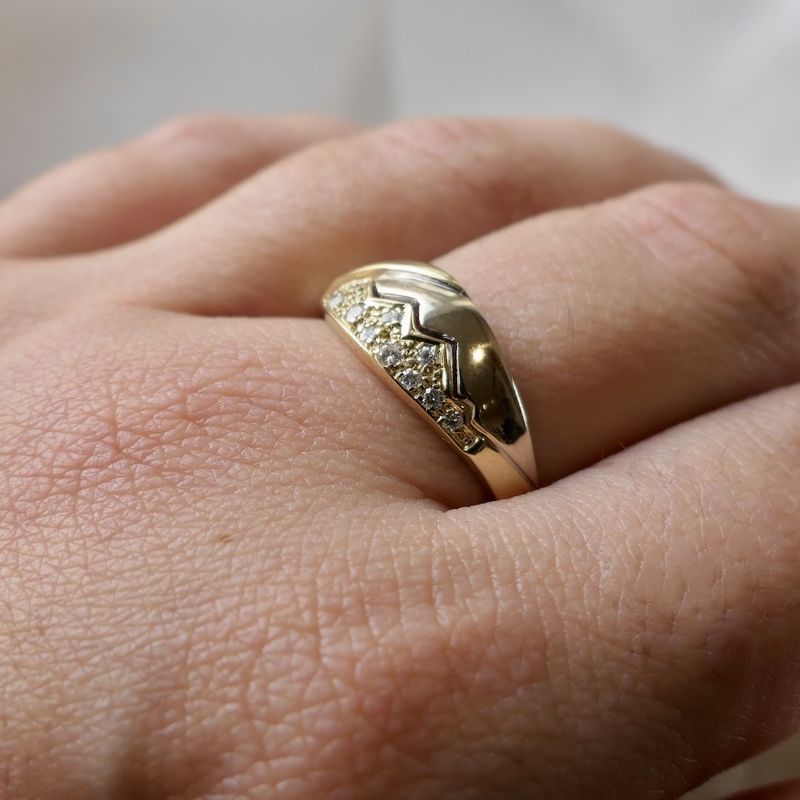 Image 10 of Two-tone gold ring with diamond; 0.075 ct.