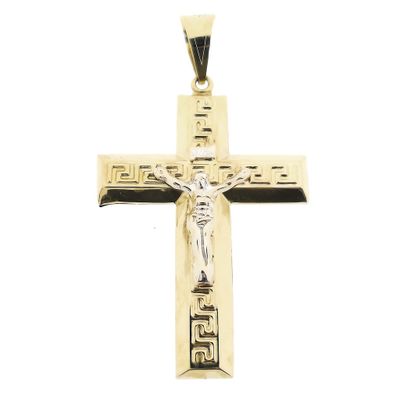 Image 1 of Two-tone gold pendant of a large cross with corpus INRI.