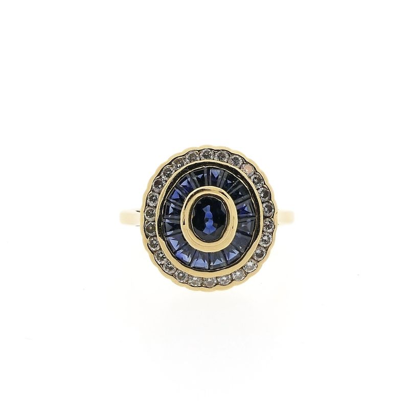 Image 4 of 18-karat gold ring with sapphire and diamond; 0.26 ct. | Art Deco