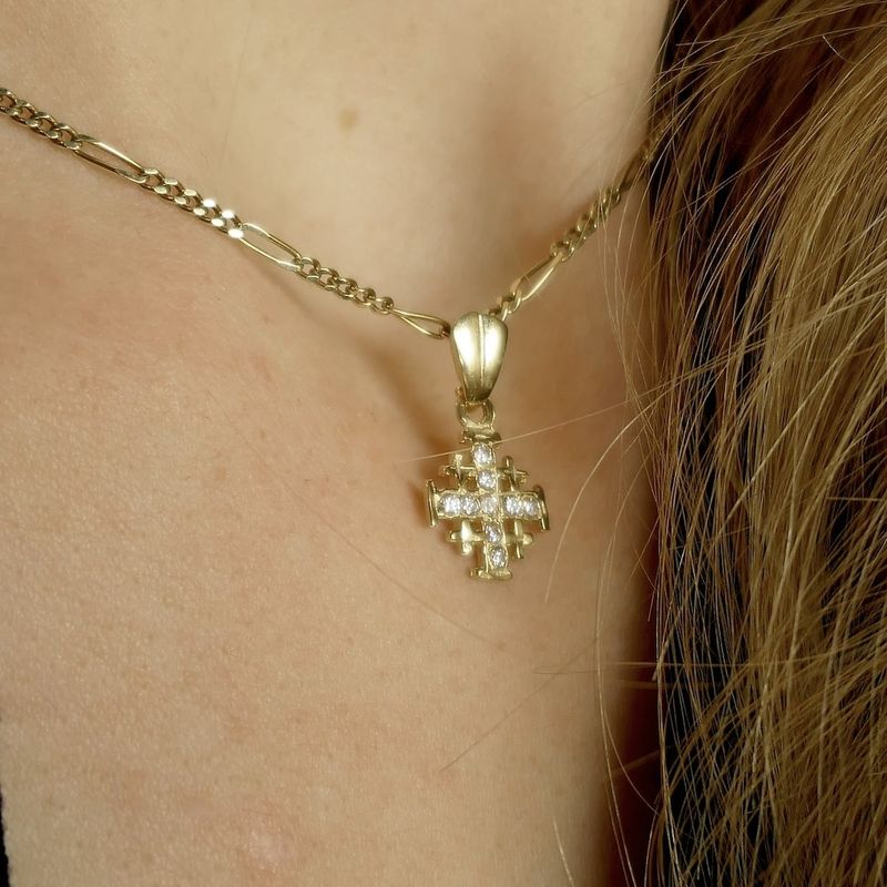 Image 3 of Golden Jerusalem Cross with zirconia