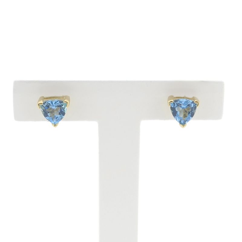 Image 1 of Gold stud earrings with blue topaz