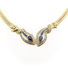 Image 4 of Gold flat gourmet link necklace with synthetic sapphire and zirconia