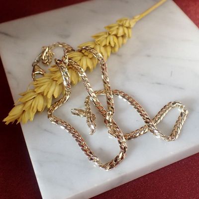 Image 2 of Gold flat gourmet link chain | 46 cm
