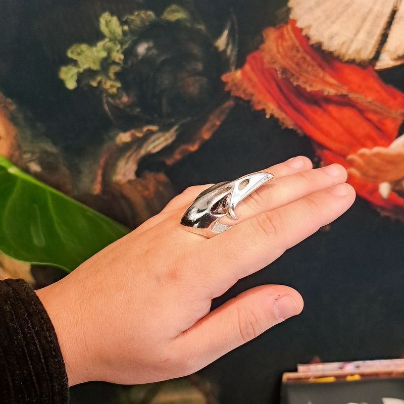 Image 4 of Silver ring with raven skull