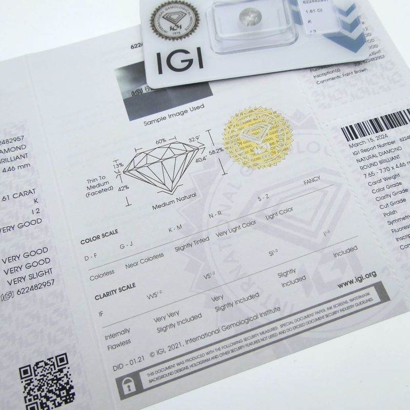 Image 6 of 1.61 ct. Brilliant cut diamond K/I2 + IGI Certificate - Natural diamond