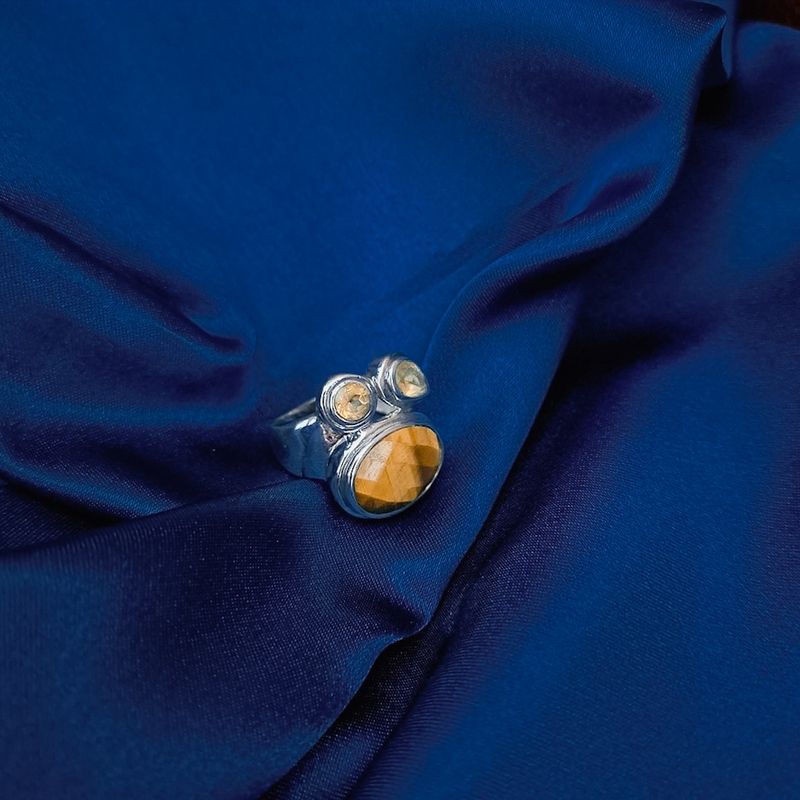 Image 6 of Silver ring with tiger's eye and citrine