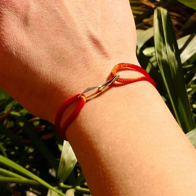 Image 2 of Forever Knots® Handmade Red Satin Bracelet with Gold Link